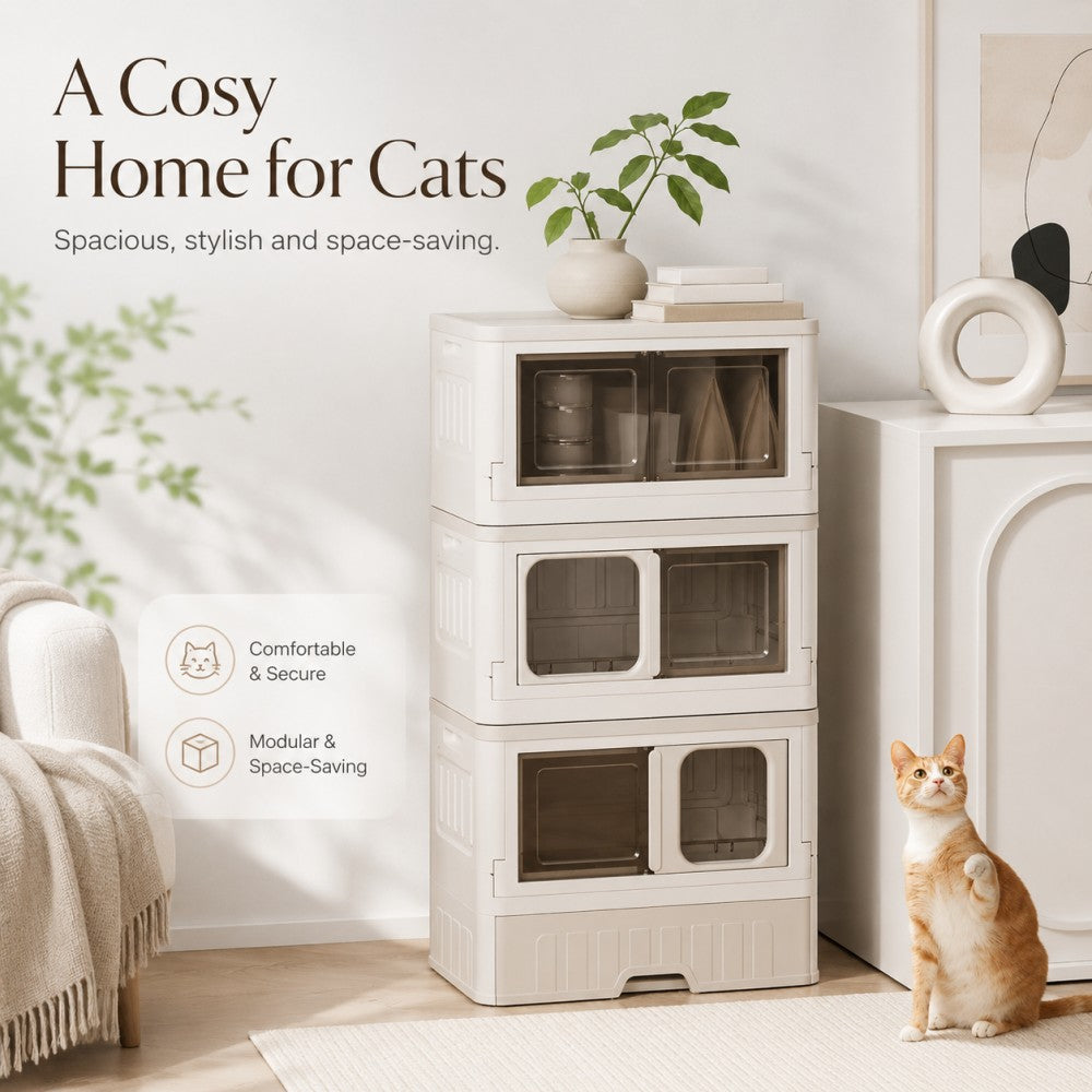 Full-Enclosed Foldable Cat Litter Box – Large 3-Layer Combo