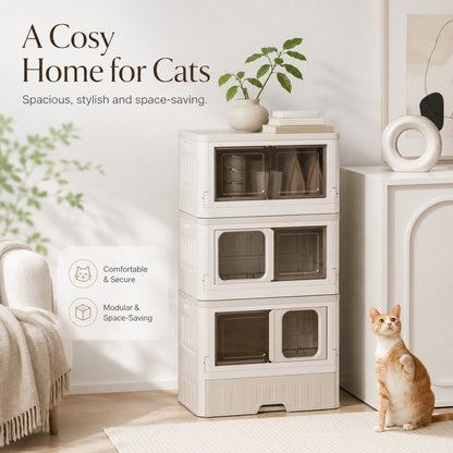 Full-Enclosed Foldable Cat Litter Box – Large 3-Layer Combo