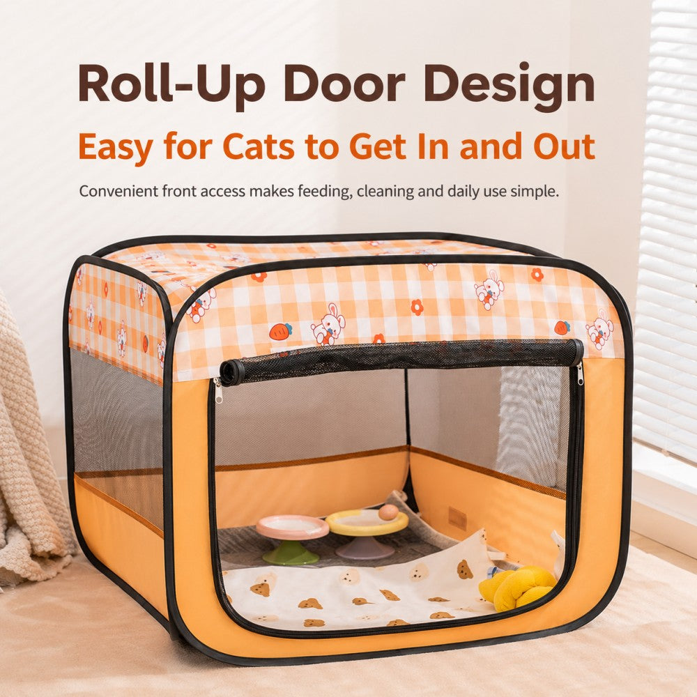Pregnancy & Birthing Cat Tent – XL Enclosed Maternity Bed-Orange Carrot & Bunny Print
