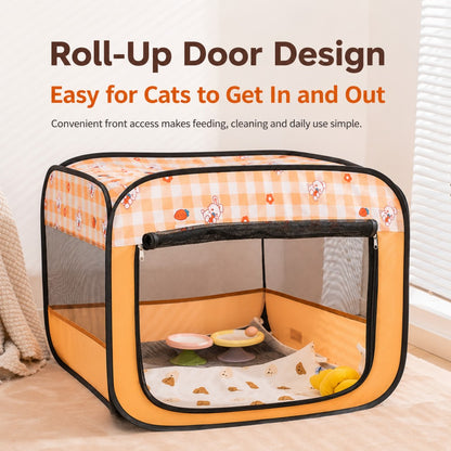 Pregnancy & Birthing Cat Tent – XL Enclosed Maternity Bed-Orange Carrot & Bunny Print