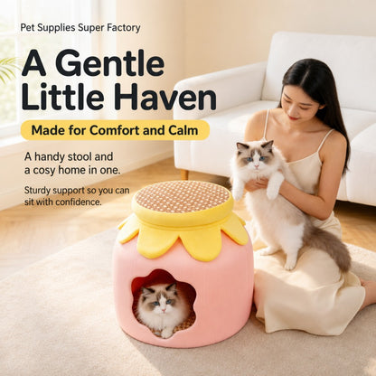 Closed Cat & Dog Stool – Winter Warmth, Human-Cat Shared, Four-Season Use