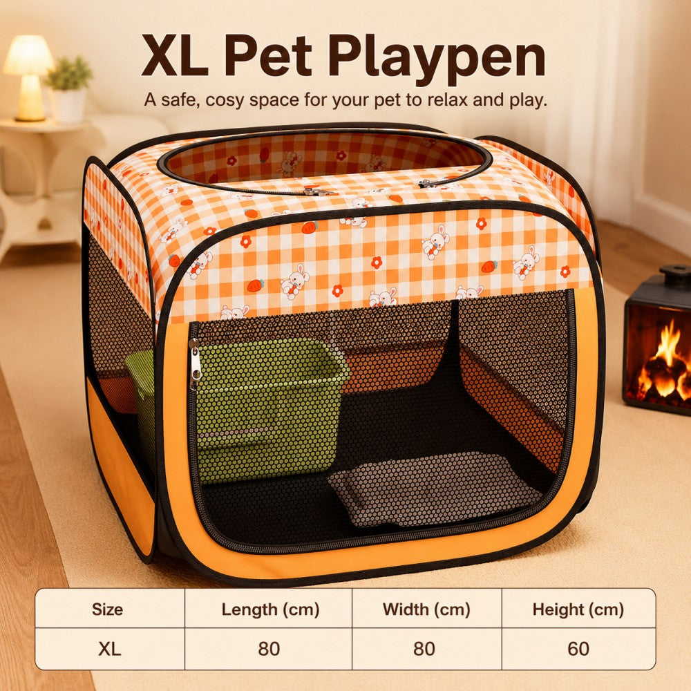 Pregnancy & Birthing Cat Tent – XL Enclosed Maternity Bed-Orange Carrot & Bunny Print