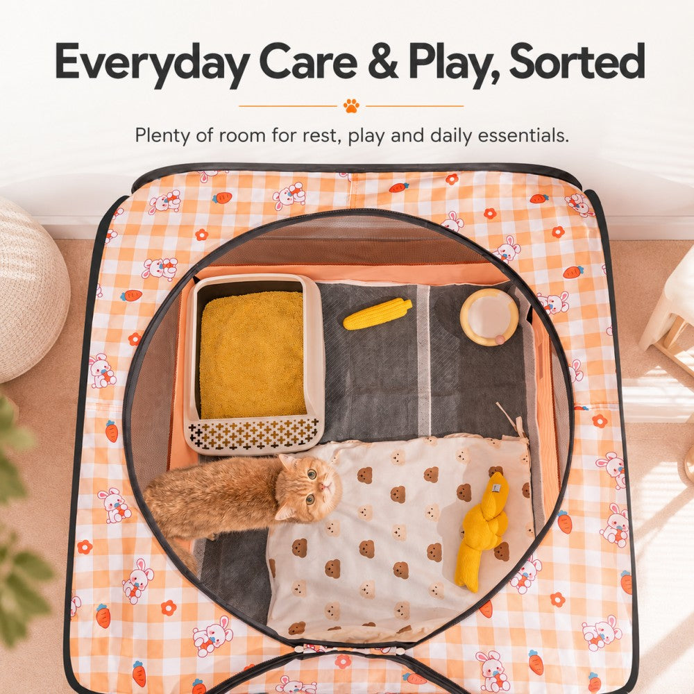 Pregnancy & Birthing Cat Tent – XL Enclosed Maternity Bed-Orange Carrot & Bunny Print