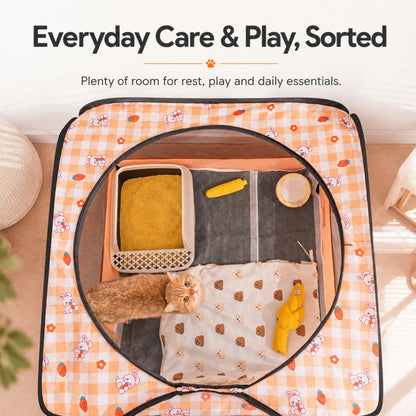 Pregnancy & Birthing Cat Tent – XL Enclosed Maternity Bed-Orange Carrot & Bunny Print