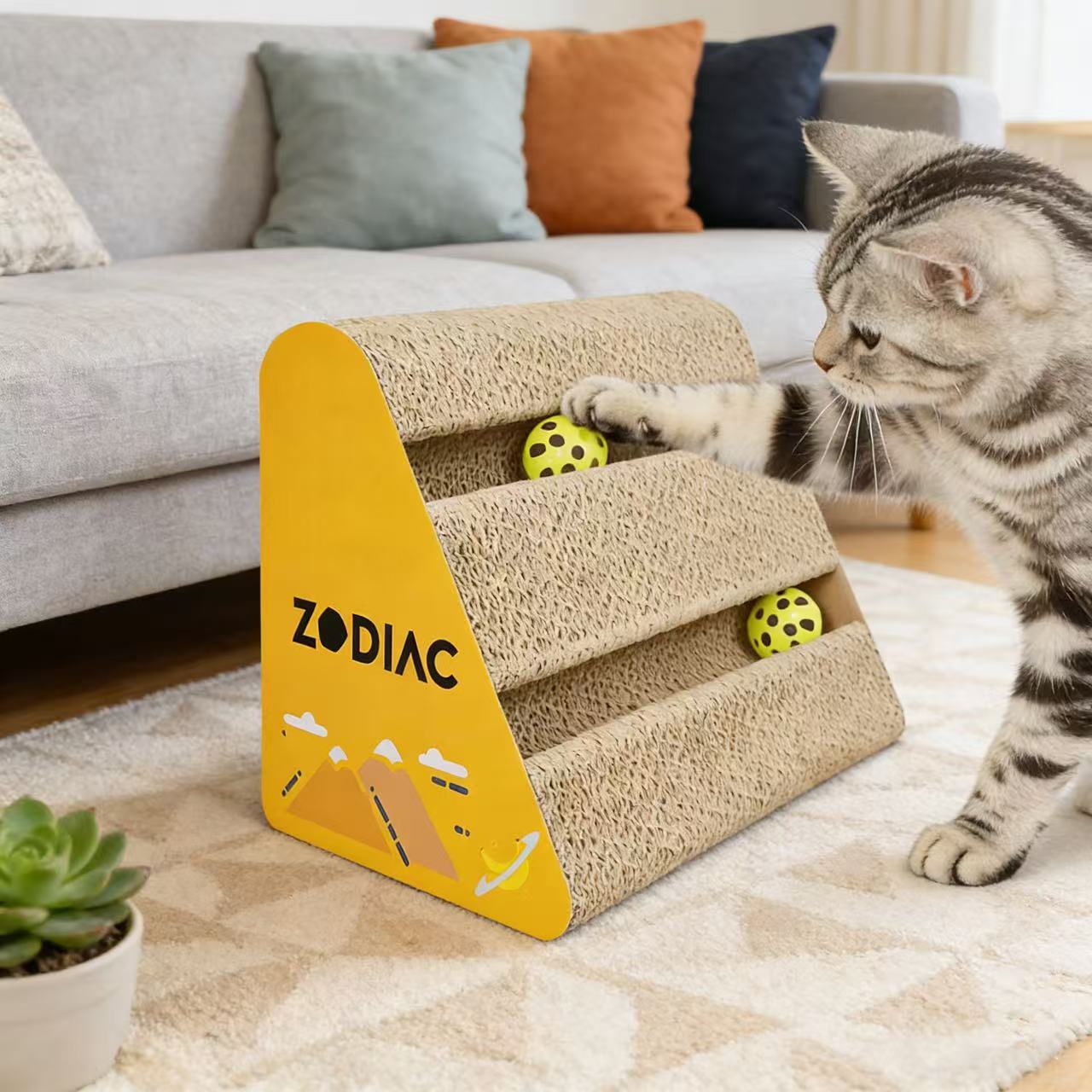 ZODIAC Banana Triangle Cat Scratcher with Balls 28x17x21cm
