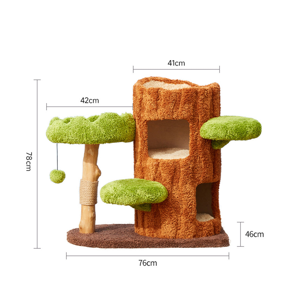 CMISSTREE Two-Level Tree Hollow Solid Wood Cat Tree