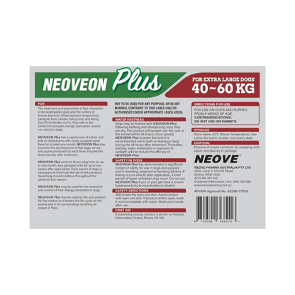 NEOVEON PLUS Fleas And Ticks For Extra Large Dogs 40-60kg 4x4.02mL Tubes Red