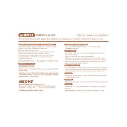 NEOVELA Flea And Worming For Dogs 5.1-10kg 4x0.5mL Tubes Brown