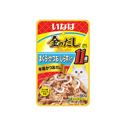 CIAO Tuna Small Flake with Whitebait Topping In Jelly Dried Bonito Soup Wet Cat Treats  for Senior 60g