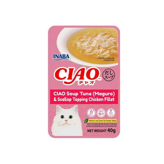 CIAO Chicken Fillet In Tuna Scallop Broth Soup Cat Treats 40g (pouch)