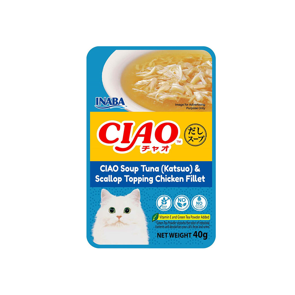 CIAO Chicken Fillet In Tuna (Skipjack) And Scallop Broth Soup Cat Treats 40g (pouch)