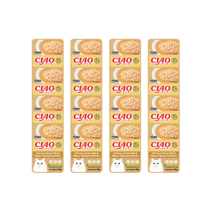 CIAO Chicken Fillet and Maguro Topping In Dried Bonito Soup Wet Cat Treats 40g (pouch)