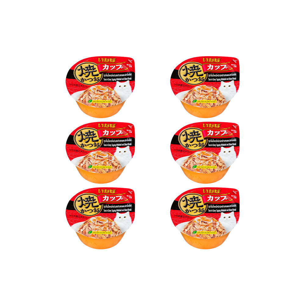 CIAO Tuna Flake In Whitebait & Sliced Bonito Gravy Cat Treats 70g (cupped)