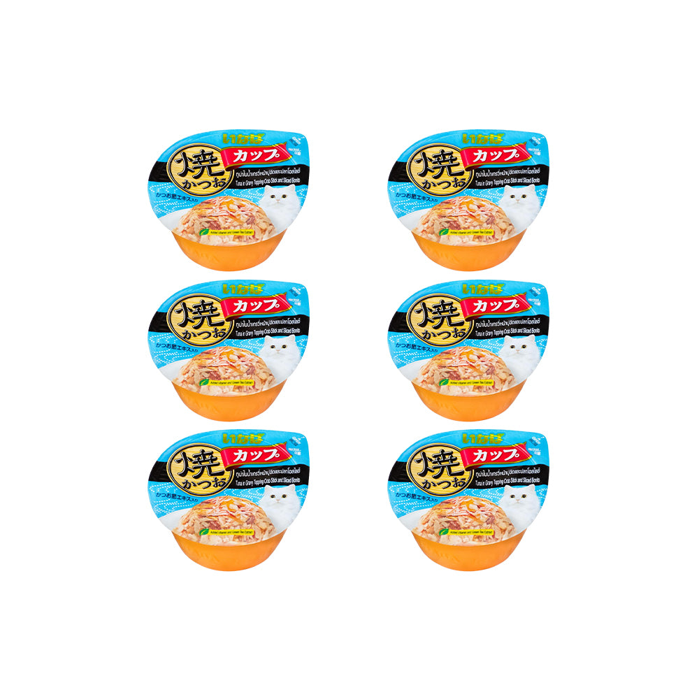 CIAO Tuna Flake & Crab Stick In Sliced Bonito Gravy Cat Treats 70g (cupped)