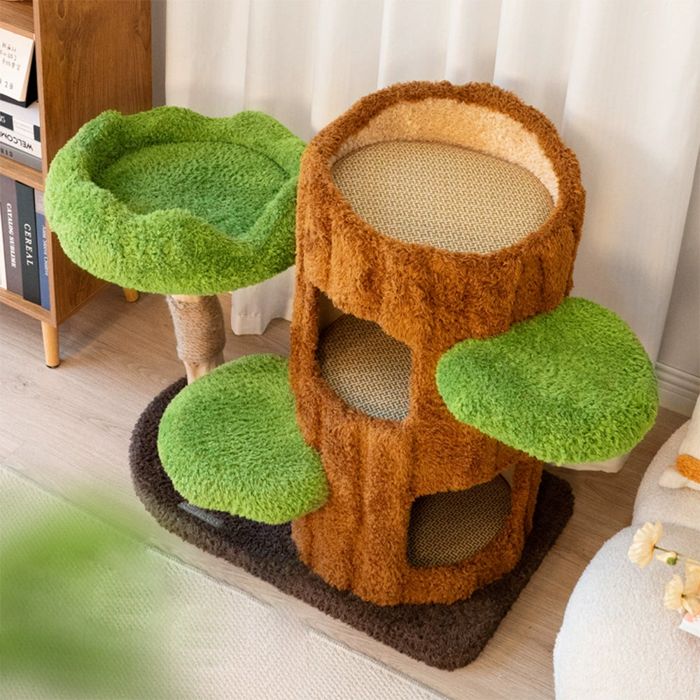 CMISSTREE Two-Level Tree Hollow Solid Wood Cat Tree