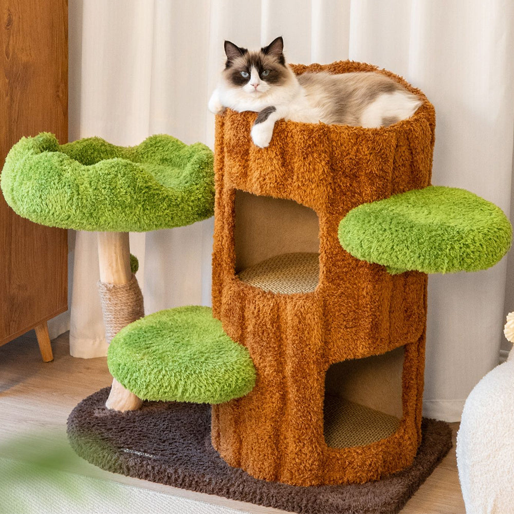 CMISSTREE Two-Level Tree Hollow Solid Wood Cat Tree
