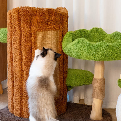 CMISSTREE Two-Level Tree Hollow Solid Wood Cat Tree