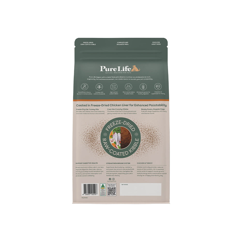 PURE LIFE Freeze-Dried Raw-Coated Chicken & Turkey Adult Dry Dog Food