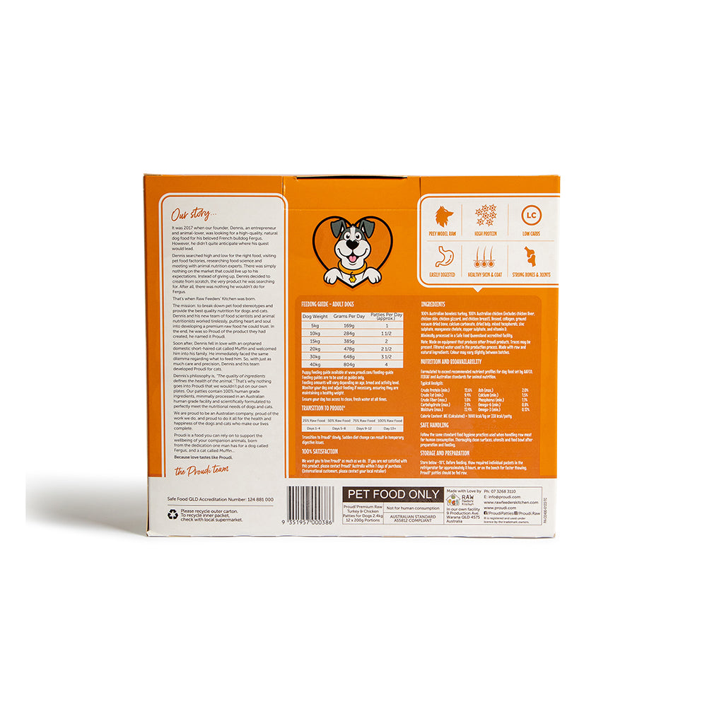 PROUDI Premium Frozen Turkey & Chicken Raw Dog Food 2.4Kg