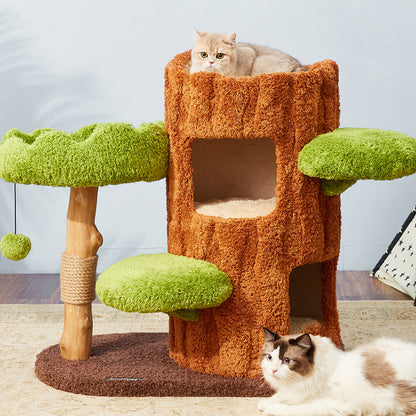 CMISSTREE Two-Level Tree Hollow Solid Wood Cat Tree