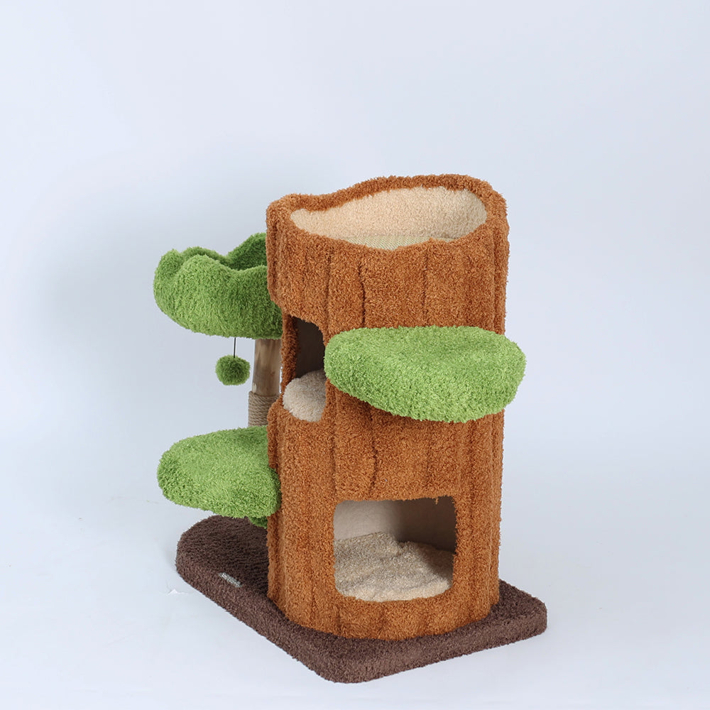 CMISSTREE Two-Level Tree Hollow Solid Wood Cat Tree