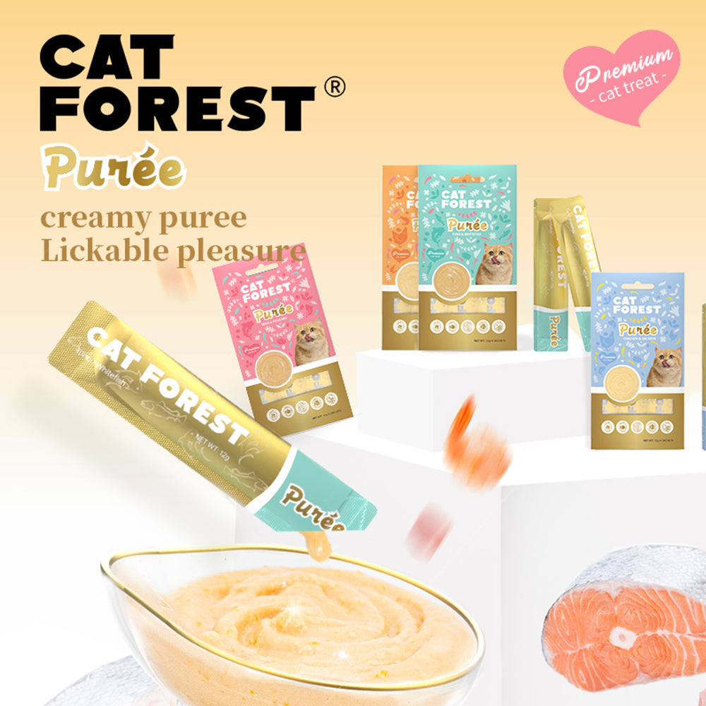 CAT FOREST Puree Chicken & Salmon/Shrimp Cat Treats 12g x 48
