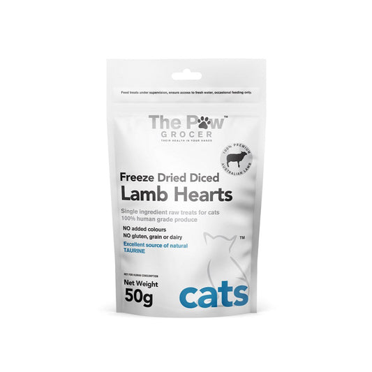 THE PAW GROCER Freeze Dried Diced Lamb Hearts Cat Treats 50g