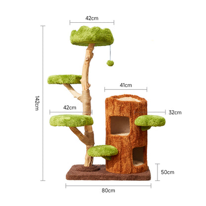 CMISSTREE Five-Level Tree Hollow Solid Wood Cat Tree