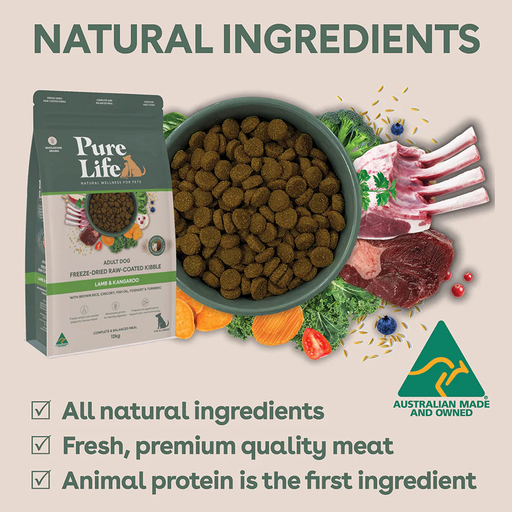 PURE LIFE Freeze-Dried Raw-Coated Lamb & Kangaroo Adult Dry Dog Food