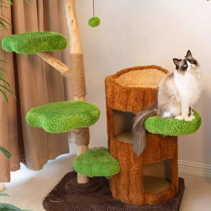 CMISSTREE Five-Level Tree Hollow Solid Wood Cat Tree
