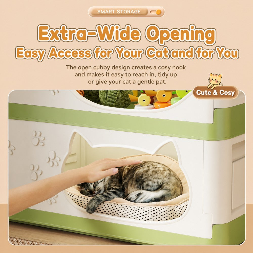 Two-Level Cat Condo with Built-In Storage Cabinet – Free-Access Design