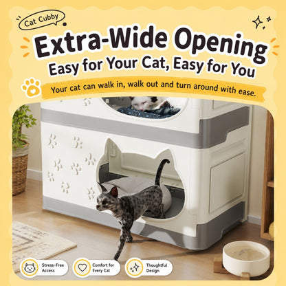 Two-Level Cat Condo with Built-In Storage Cabinet – Free-Access Design