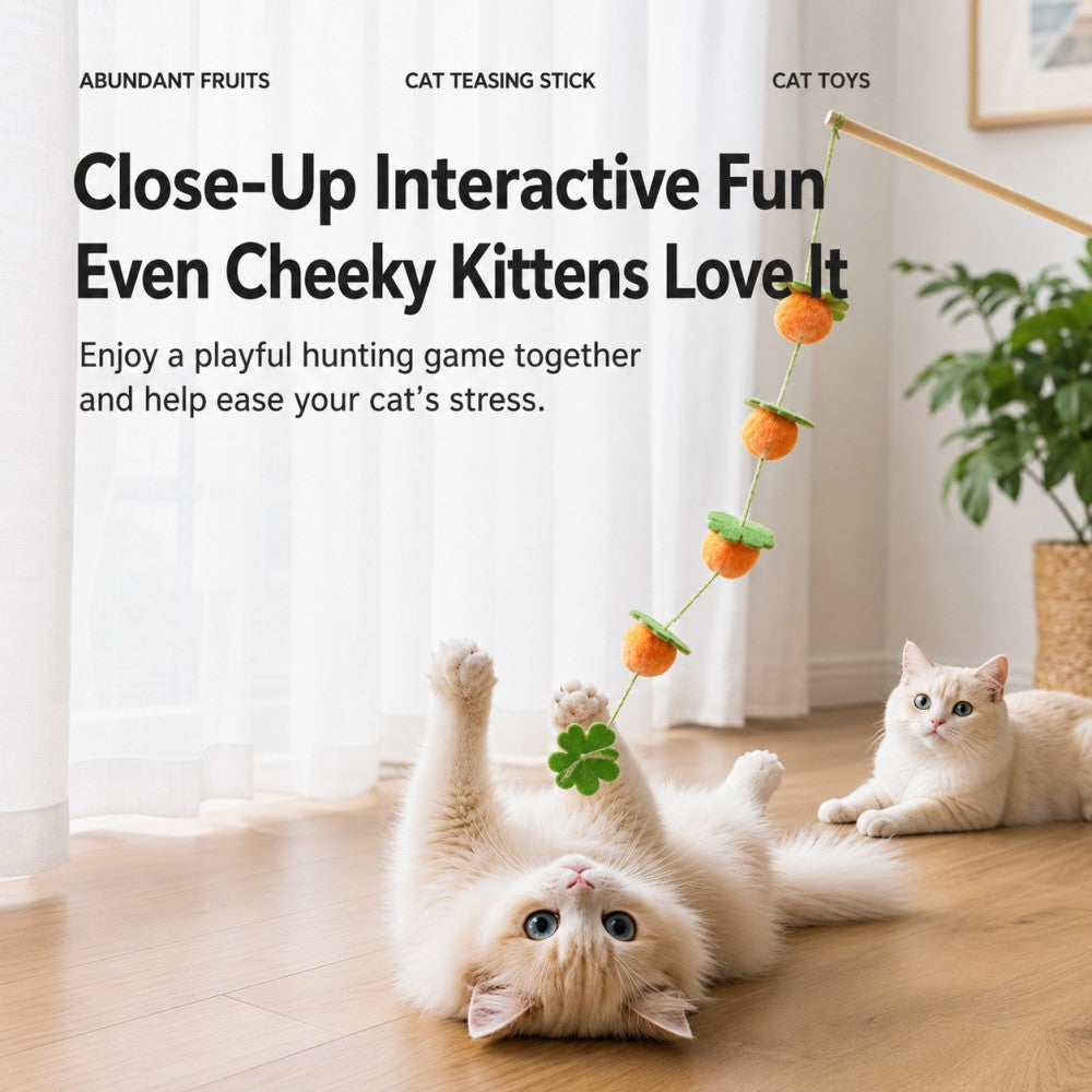 Interactive Wooden Cat Wand – Bell Teaser Toy for Indoor Cats