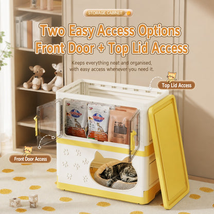Two-Level Cat Condo with Built-In Storage Cabinet – Free-Access Design