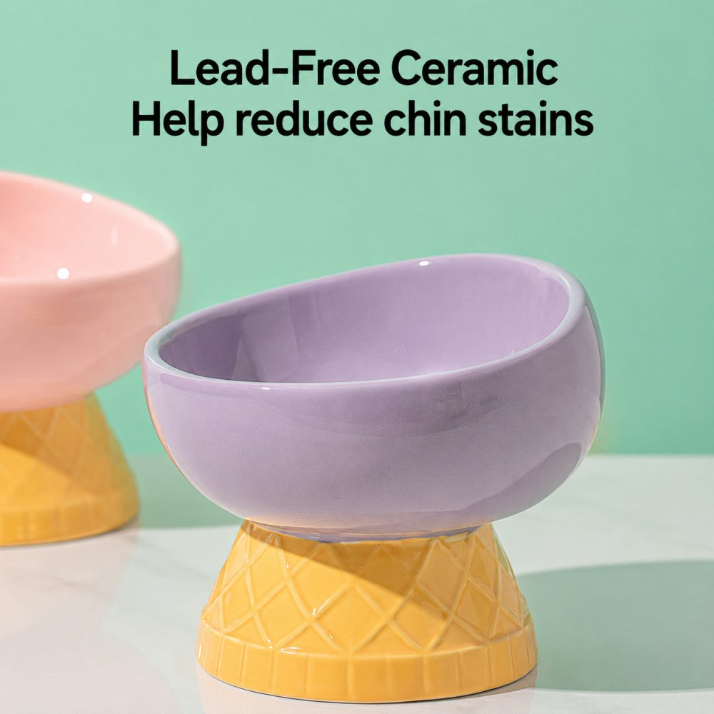Ceramic Pet Bowl – Slanted, Neck-Friendly, Anti-Spill