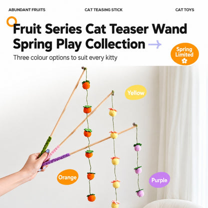 Interactive Wooden Cat Wand – Bell Teaser Toy for Indoor Cats