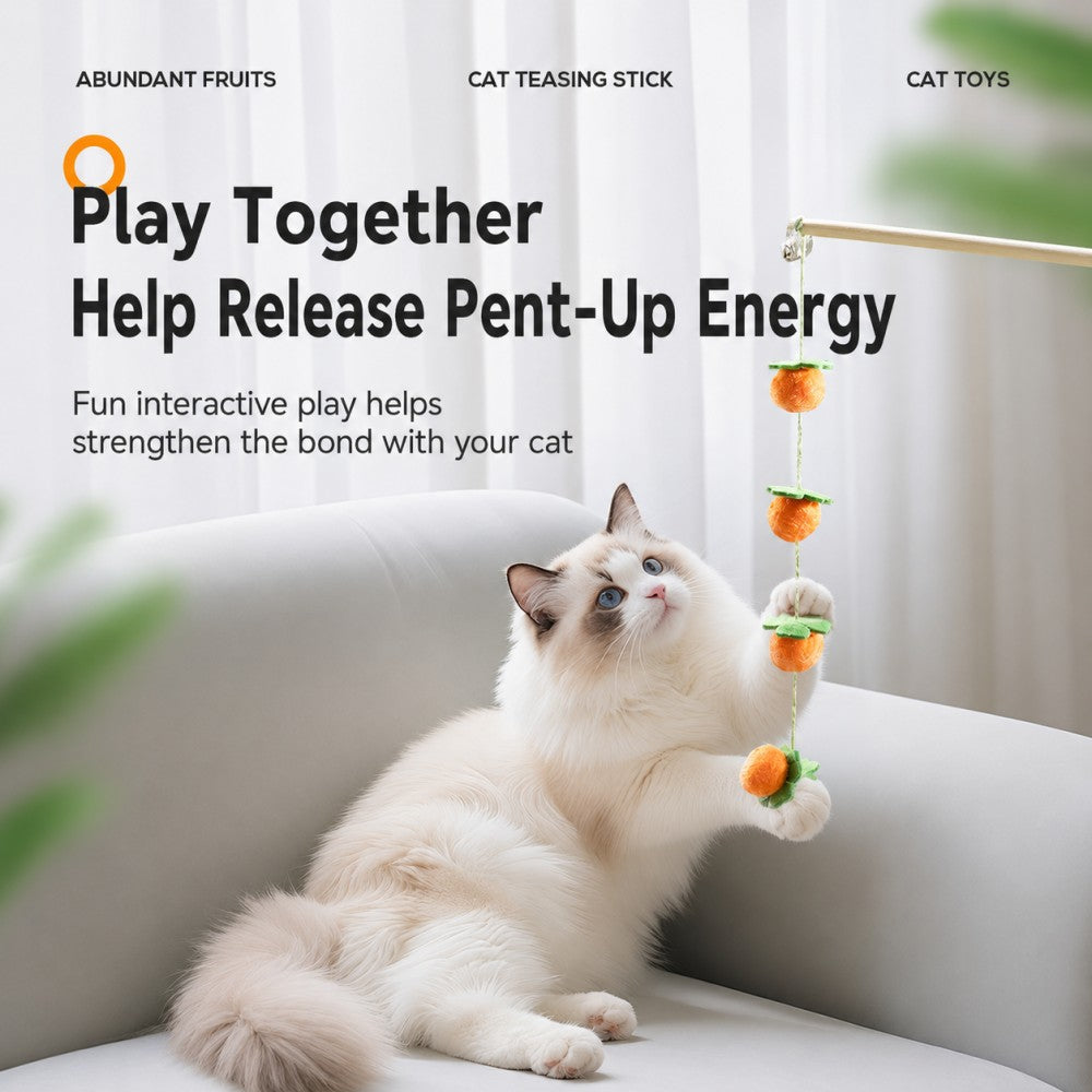 Interactive Wooden Cat Wand – Bell Teaser Toy for Indoor Cats