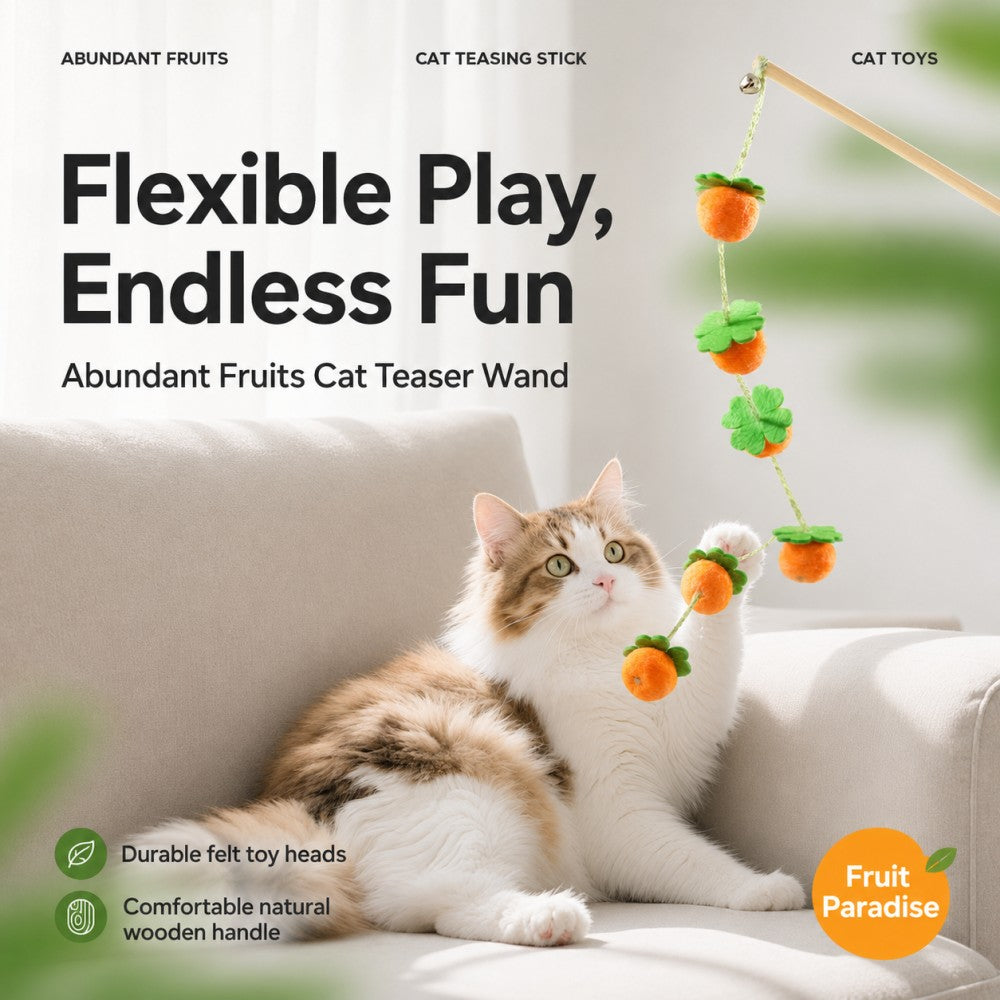 Interactive Wooden Cat Wand – Bell Teaser Toy for Indoor Cats