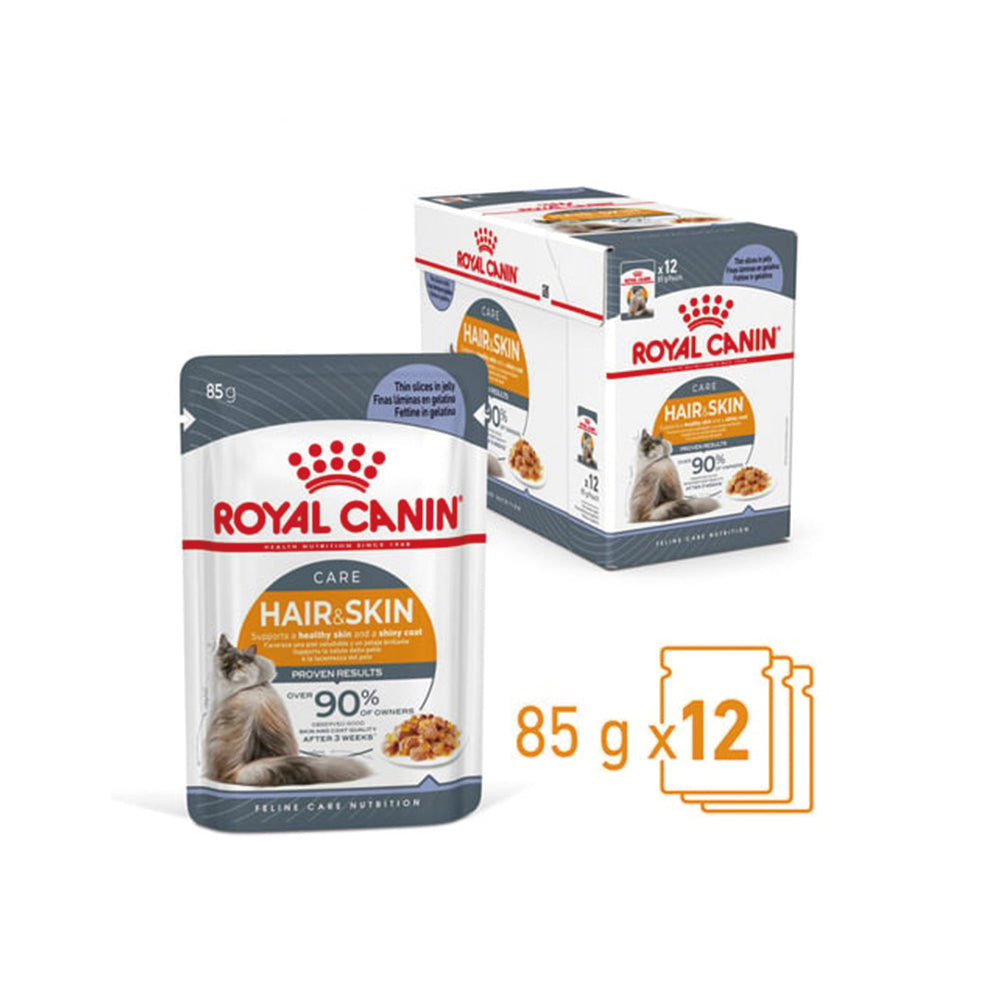 ROYAL CANIN Hair & Skin Care Jelly Adult Wet Cat Food 85g x 12 (previously Intense Beauty)