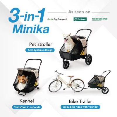 IBIYAYA Minika 3-in-1 Pet Stroller System Foldable Dog Bicycle Trailer & Indoor-Outdoor Kennel – Arizona Tan