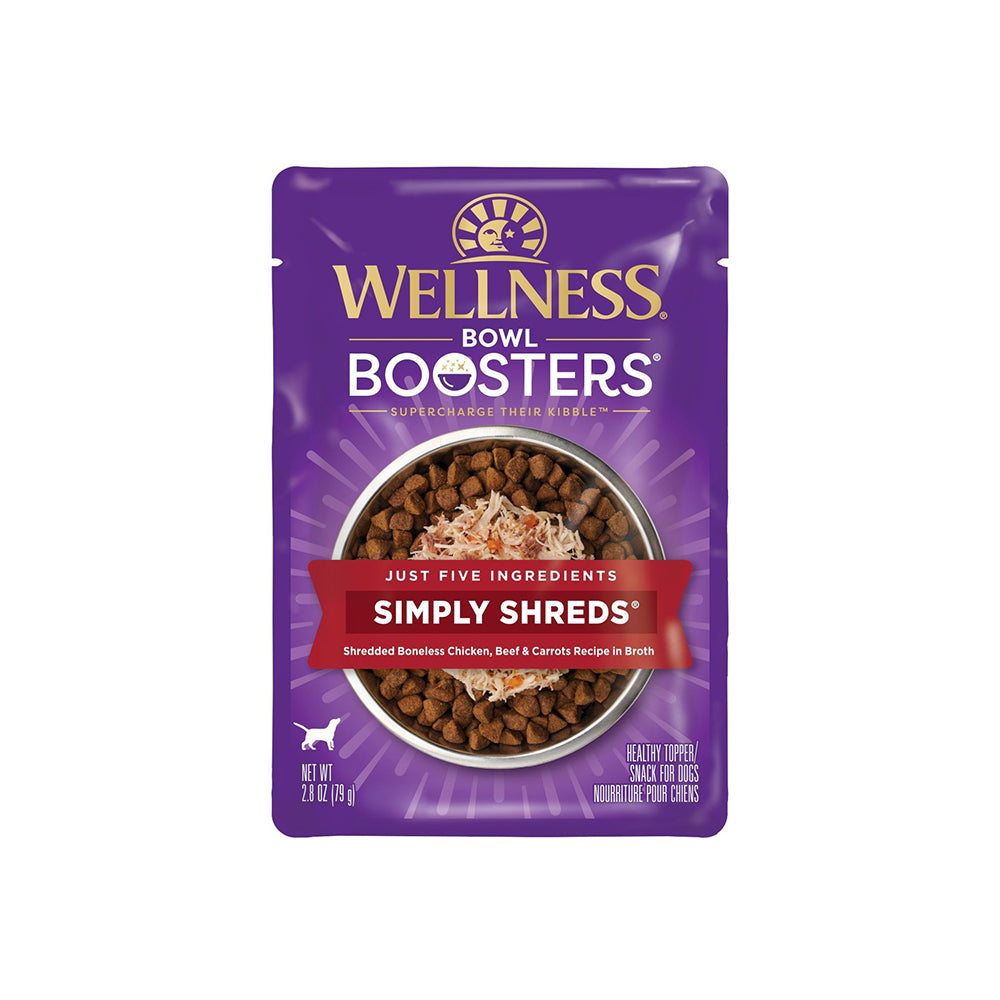 WELLNESS Core Simply Shreds Shredded Boneless Chicken, Beef & Carrots Wet Dog Food 79g x 12