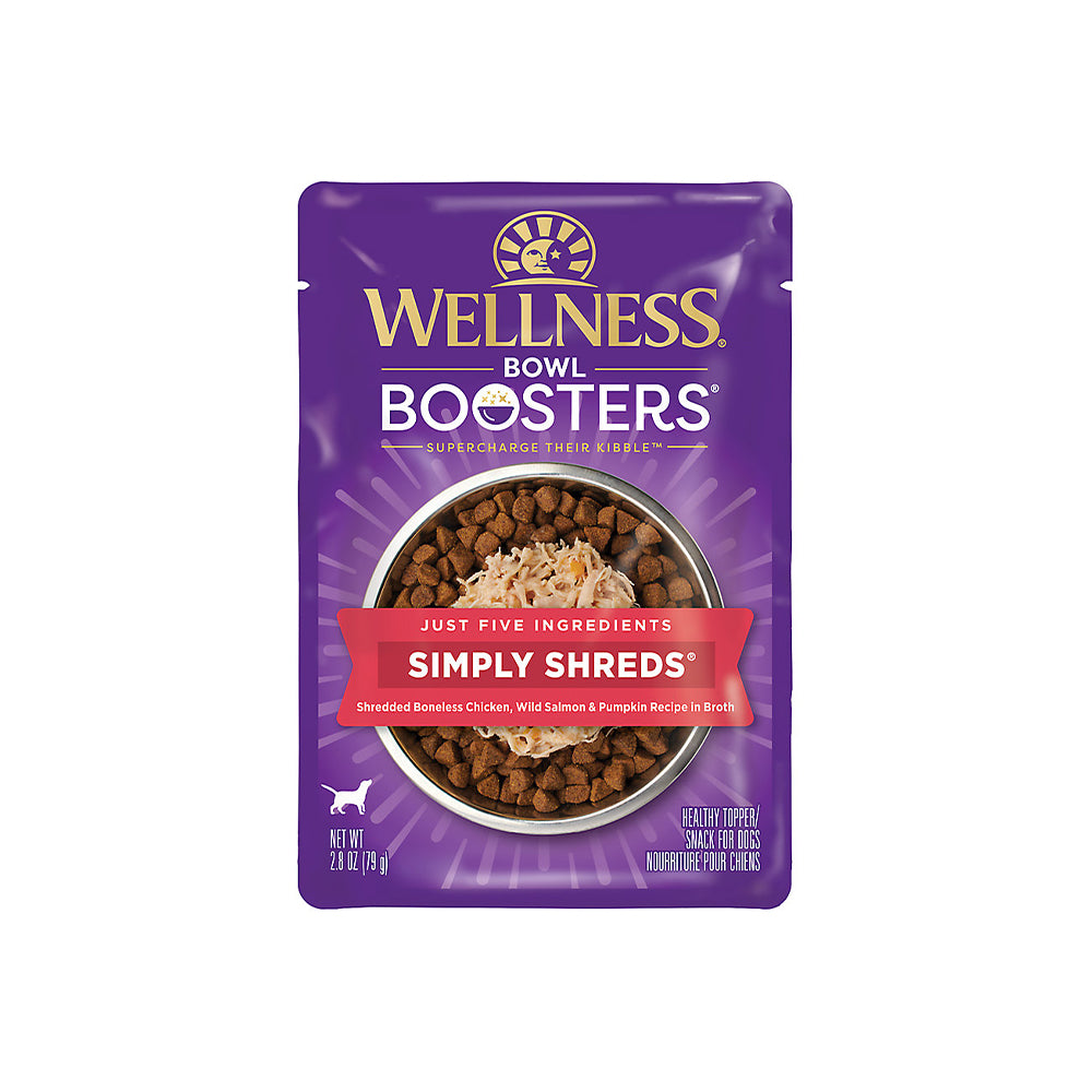WELLNESS Core Simply Shreds Shredded Boneless Chicken, Wild Salmon & Pumpkin Wet Dog Food 79g x 12