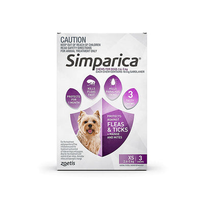SIMPARICA Extra Small Dog 2.6-5Kg Purple 3 Pack