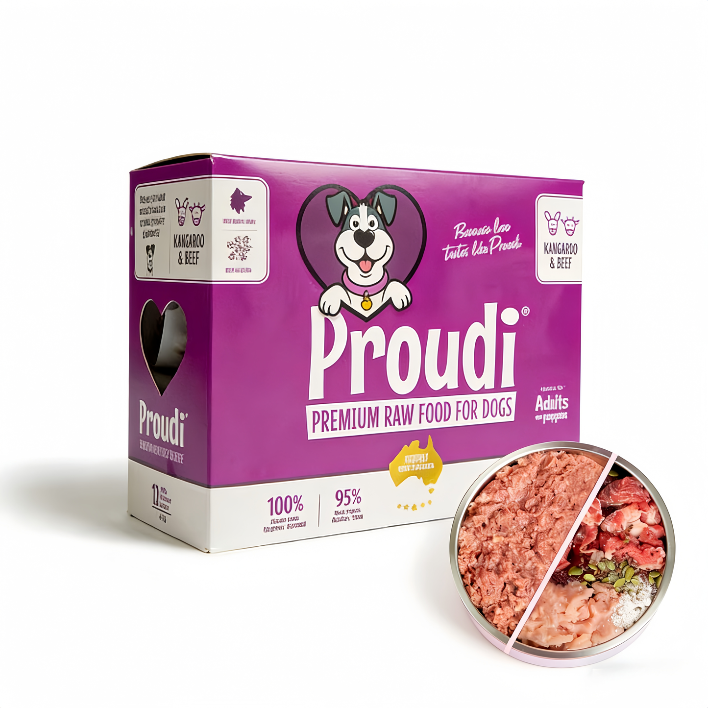 PROUDI Premium Frozen Kangaroo & Beef Raw Dog Food 2.4Kg