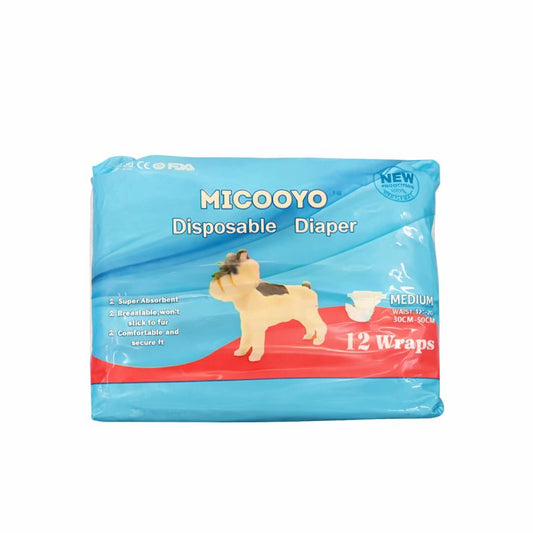 MICOOYO Disposable Dog Diapers – Medium Size, 12 Pack