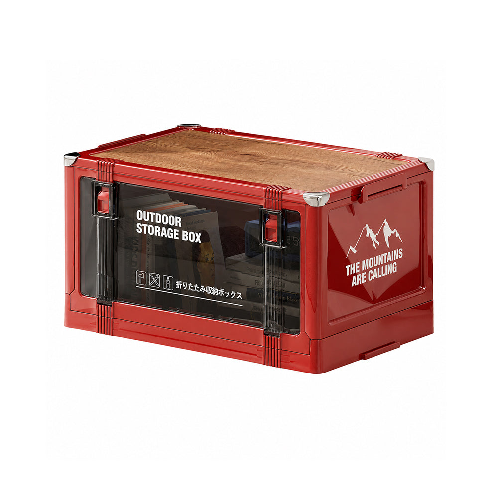 Foldable Camping Storage Box with Wooden Lid – Stackable Car Boot Organiser