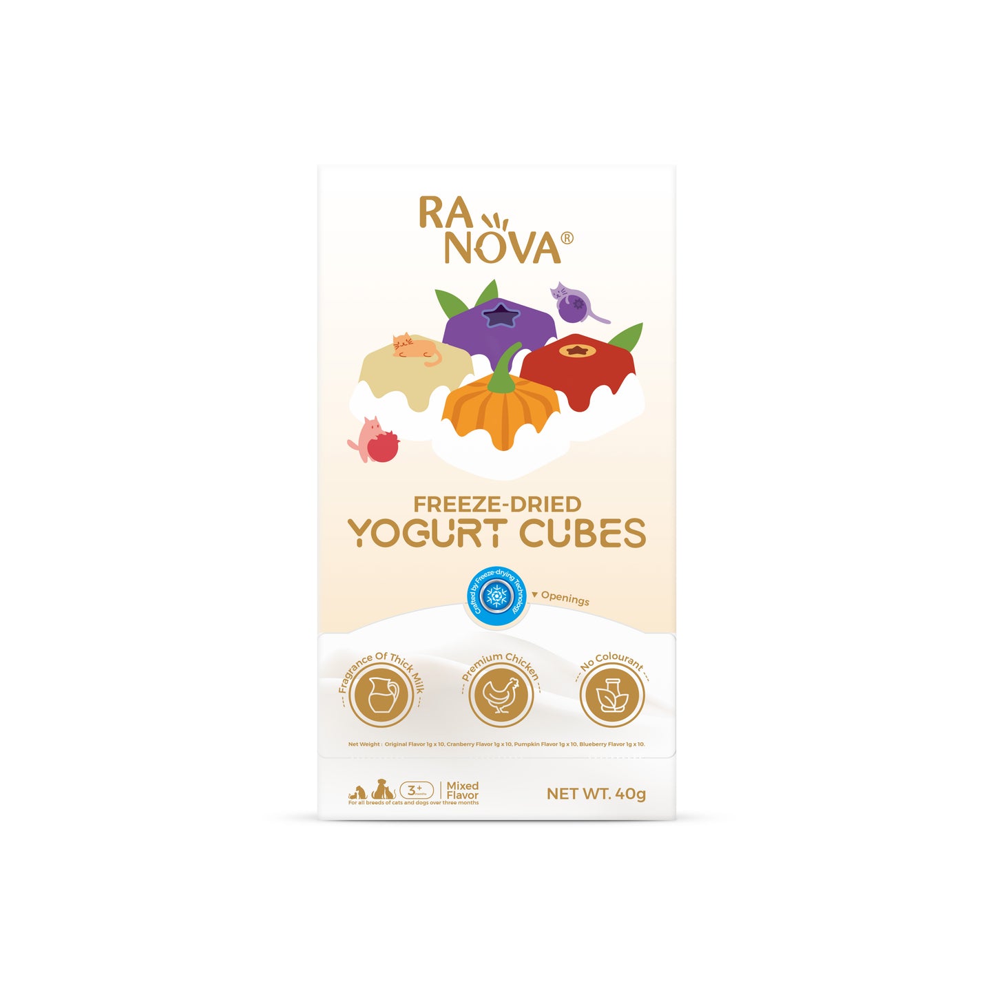 RANOVA Yogurt Cubes Mixed Flavor Freeze Dried Pet Treats 40g