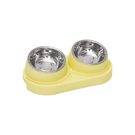 Cream Yellow Elevated Tilted Double Cat Bowl