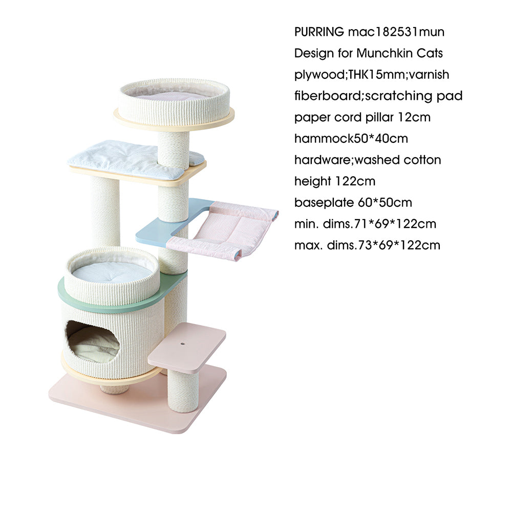 HONEYPOTCAT PURRING Multi-Tier Plush & Sisal Deluxe Cat Tree - 153cm - Macaron Edition mac182531mun