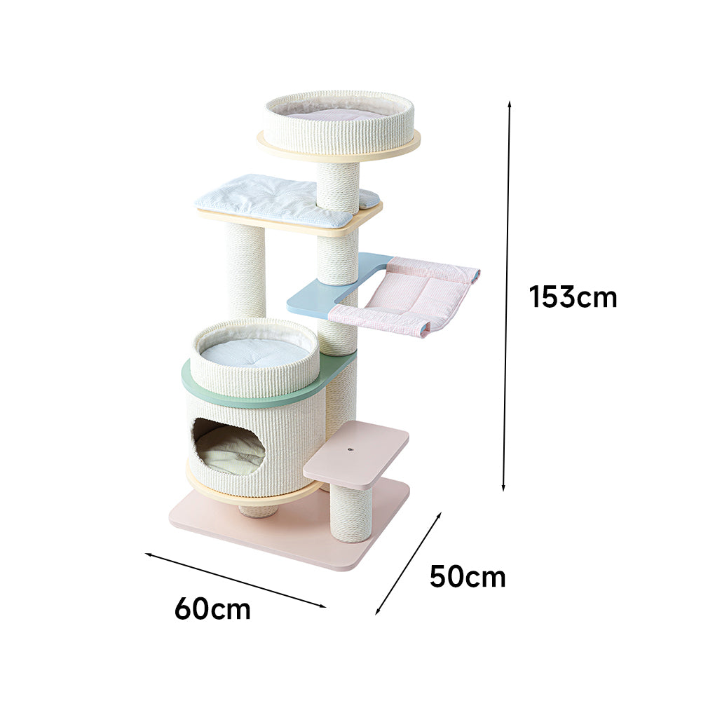HONEYPOTCAT PURRING Multi-Tier Plush & Sisal Deluxe Cat Tree - 153cm - Macaron Edition mac182531mun